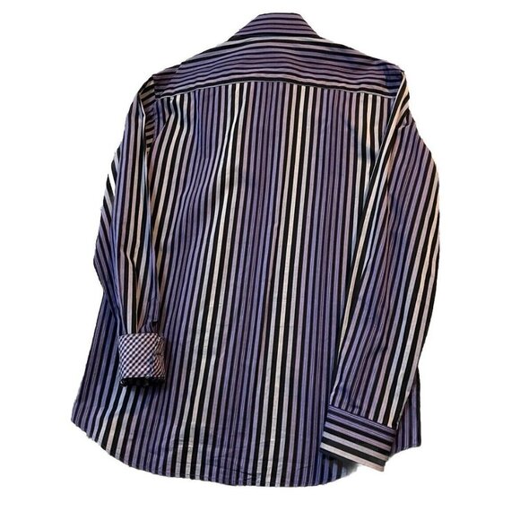 Bugatchi Uomo Mens‎ Large Purple Shaped Fit Button Down Shirt Contrast Flip Cuff - Picture 2 of 8